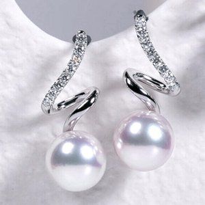 New Gorgeous 925 Silver Sim. Diamond Cultured Pearl Drop Earrings